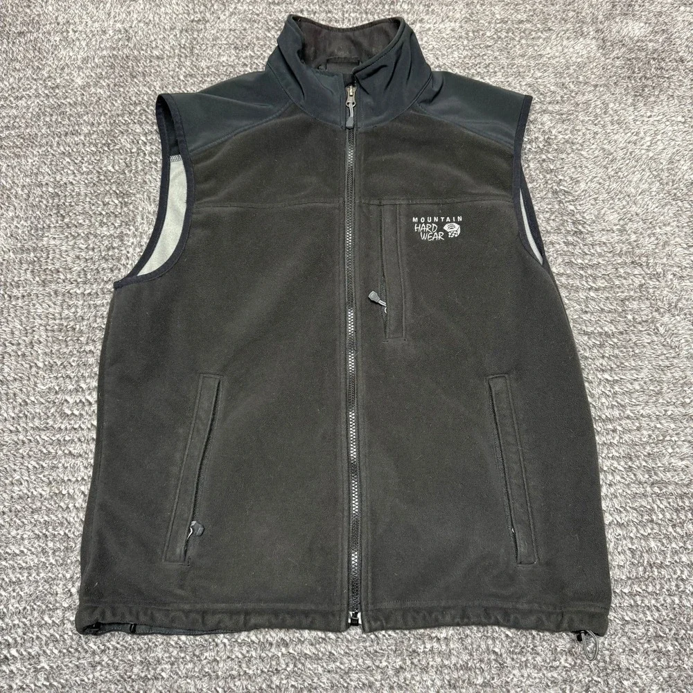 Mountain Hard‎ Wear Mens Fleece Vest Size L Black Full Zip Outdoor Hiking
